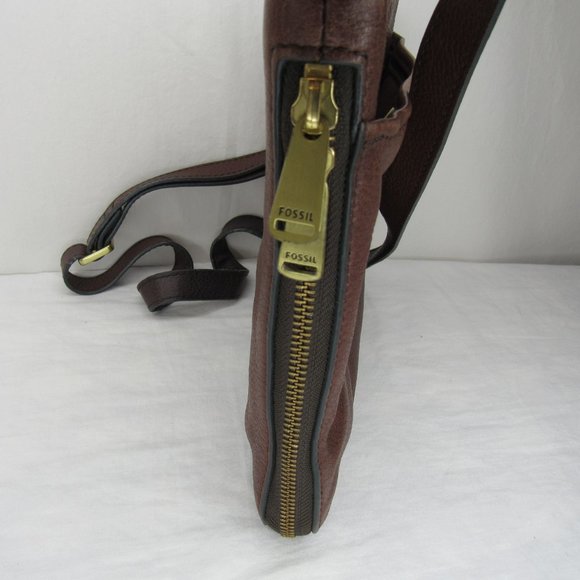 Fossil Brown Pebbled Leather PRESTON Expandable Crossbody Bag Purse - Picture 6 of 12